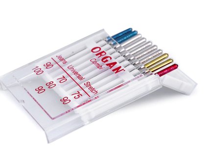 Strojové jehly sdružené Jeans 90;100, Universal 70;80;90, Stretch 75;90 Organ (Varianta nikl, Balení 5 krab.)