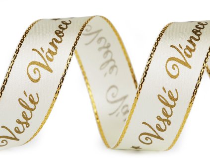 Vánoční saténová stuha Veselé Vánoce šíře 20 mm (Varianta 3 červená zlatá, Balení 18 m)