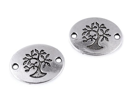 Našívací díl strom života 17x22 mm (Varianta platina s patinou, Balení 4 ks)