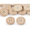 Dřevěný dekorační knoflík čtyřdírkový (Varianta přírodní, Balení 50 ks)