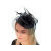 Fascinátor / klobouček květ s peřím a síťkou (Varianta černá, Balení 1 ks)