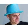 Párty / karnevalový klobouk / cylindr metalický (Varianta 1 modrá azurová AB, Balení 1 ks)