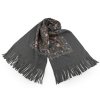 Velký teplý šátek / pléd vyšívaný s třásněmi, typu kašmír 68x165 cm (Varianta 9 černá, Balení 1 ks)