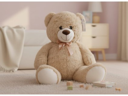 Plyšový medvěd s mašlí béžový – 100 cm