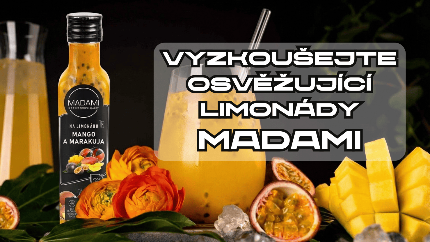 Banner Madami – ovocné koncentráty a šťavnaté čaje pro domácí limonády a horké nápoje.