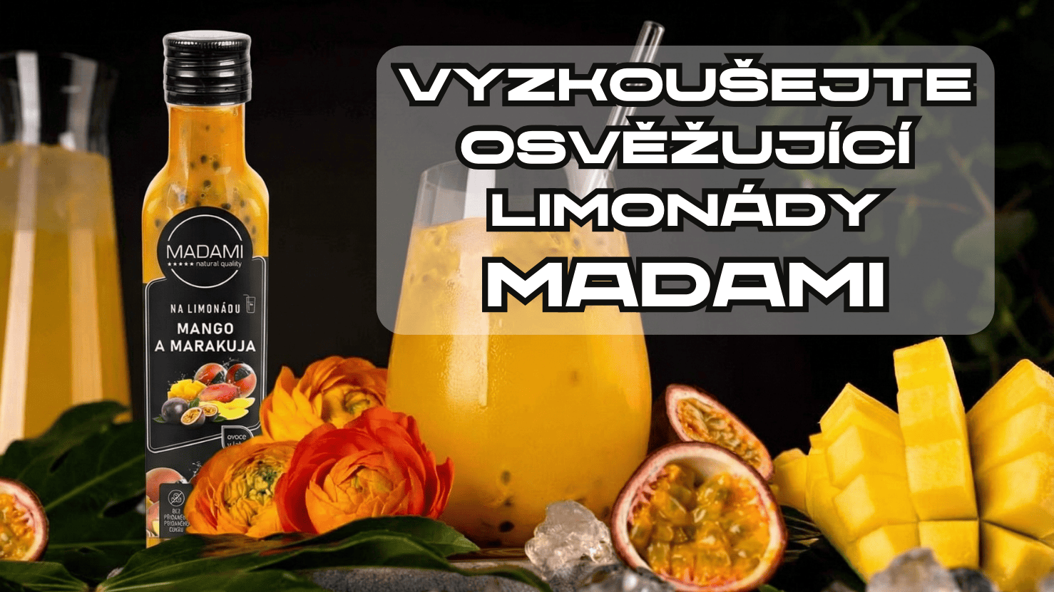 Banner Madami – ovocné koncentráty a šťavnaté čaje pro domácí limonády a horké nápoje.