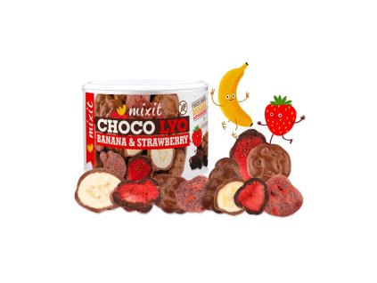choco lyo banana a strawberry in chocolate
