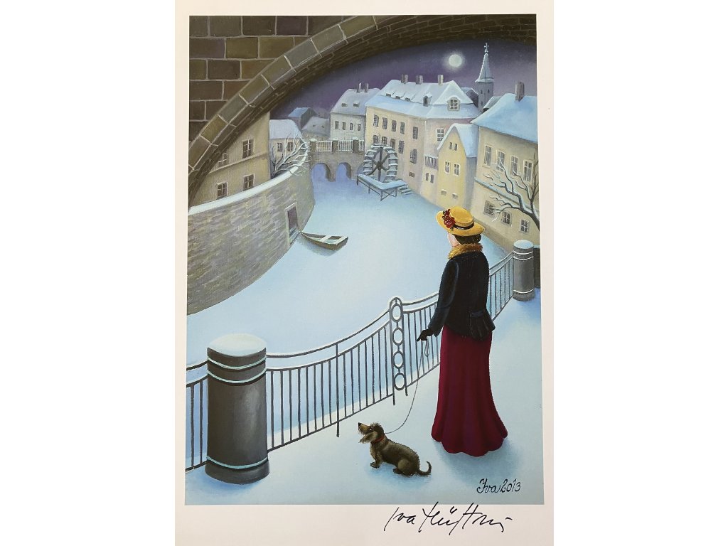 Hüttnerová Iva - Zimní procházka (signovaný umělecký tisk)