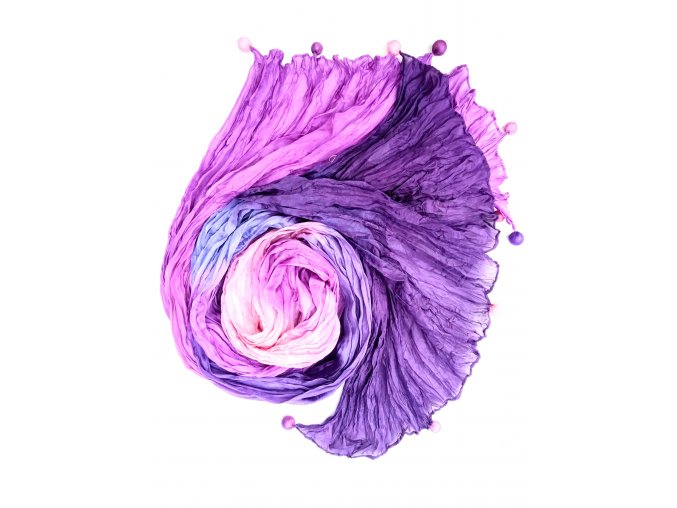 hedvábný šál ve fialových odstínech s korálky