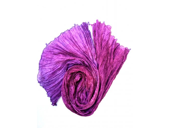 hedvábný šál světle růžovo-fialový s korálky