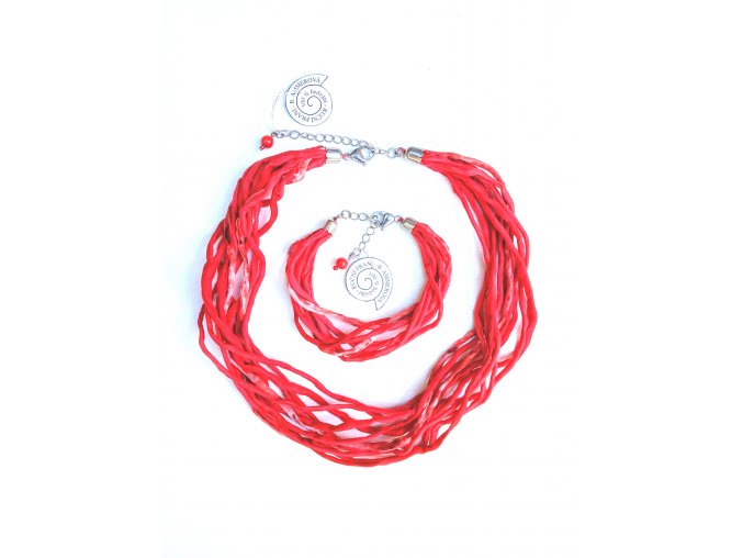 Šňůrkový náhrdelník v odstínech červené (s náramkem)