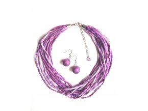 Hedvábný náhrdelník fialový s náušnicemi