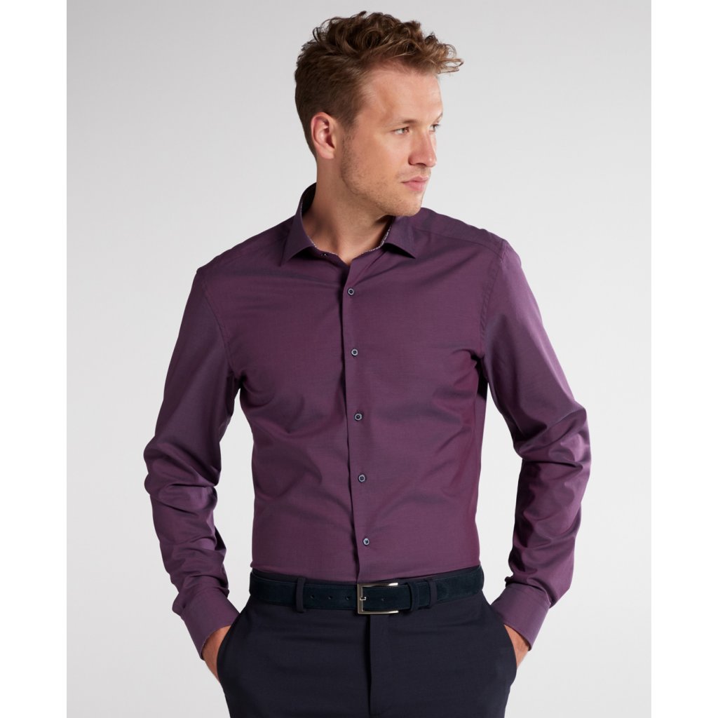 Pánska košeľa Eterna fialová s kontrastným golierom
