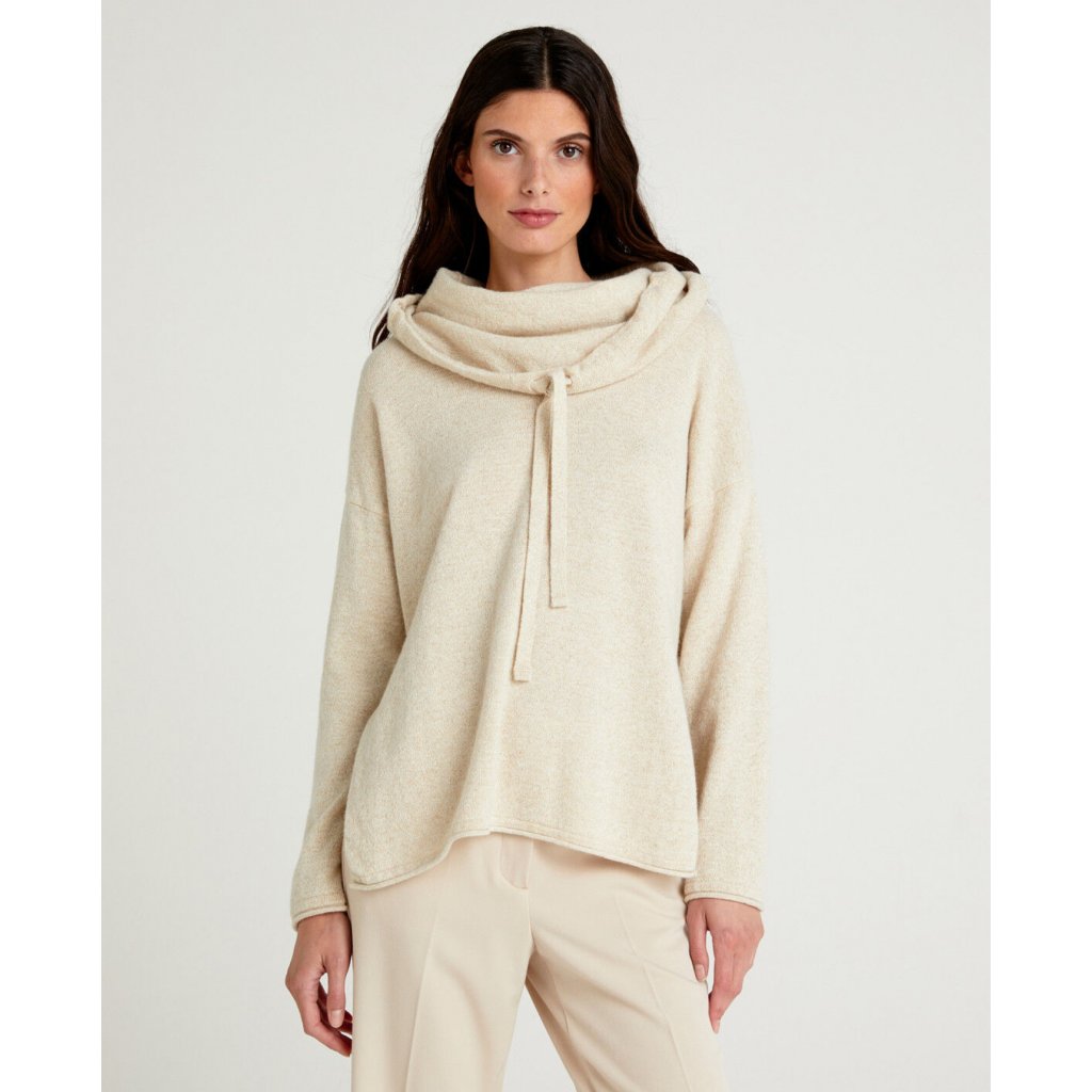Dámsky sveter Sisley s kapucňou biely