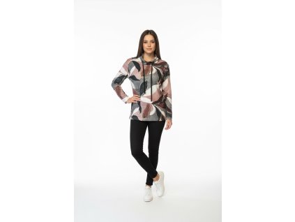 Delší svetr kepa style šedo-růžový se šňůrkou