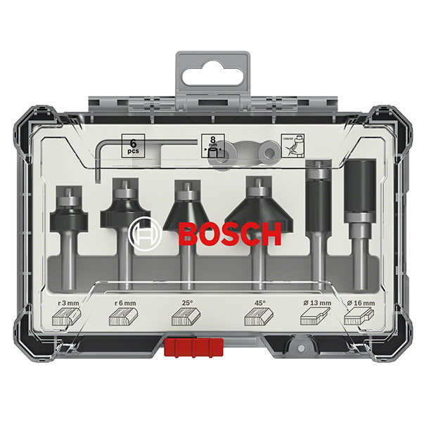Sada zarovnávacích a ohraňovacích fréz 8 mm, 6-dílná, Bosch Professional 2607017469