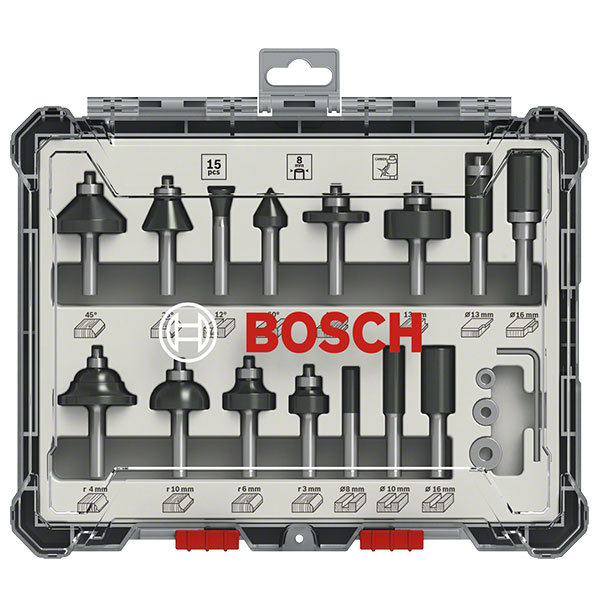 Smíšená sada fréz 8 mm, 15-dílná, Bosch Professional 2607017472