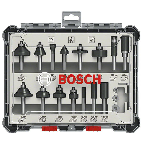 Smíšená sada fréz 6 mm, 15-dílná, Bosch Professional 2607017471