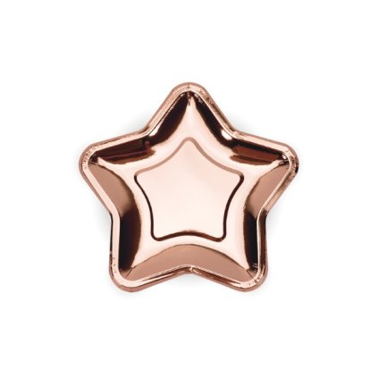 Papírové talířky ve tvaru hvězdy - metalické rose gold 18 cm  /BP