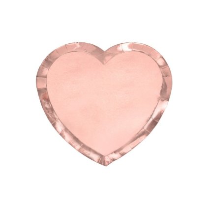 Papírové talířky ve tvaru srdce - metalické rose gold 21 cm  /BP