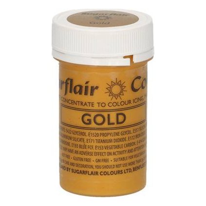 Gelová barva perleťová Sugarflair (25 g) Gold  | Skvělé pro Váš domácí dort