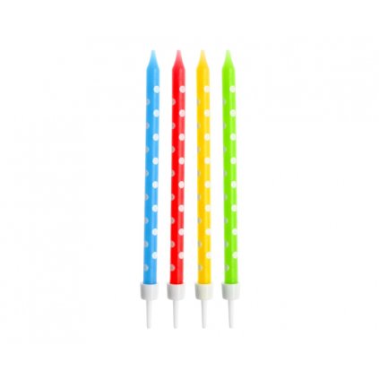 Dortové svíčky barevné s puntíky 11 cm, 24 ks s držátky  /BP