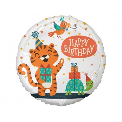 Foliový balonek - Tygr a želva Happy Birthday 45 cm - Godan  /BP