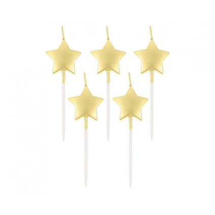 Dortové svíčky Stars - metalické zlaté 6,5 cm - 5 ks  /BP