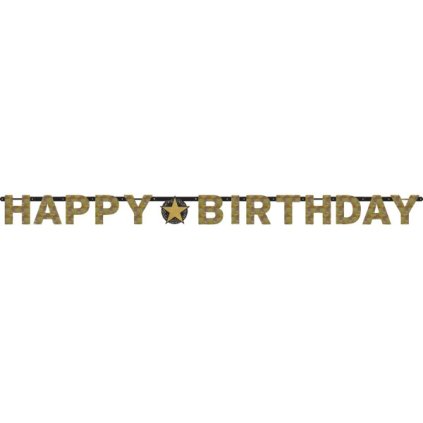 Party JUMBO nápis Luxus Gold - Happy Birthday 213 cm  /BP