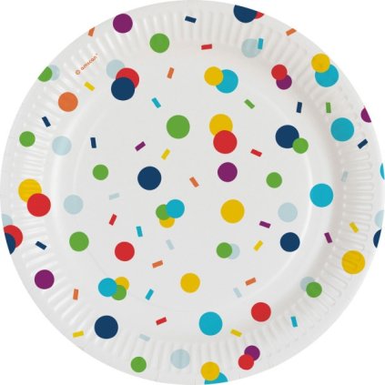 Papírové talířky Rainbow Confetti 18 cm - 8 ks  /BP