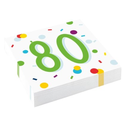 Papírové ubrousky Rainbow Confetti - Happy Birthday 80 - 20 ks  /BP