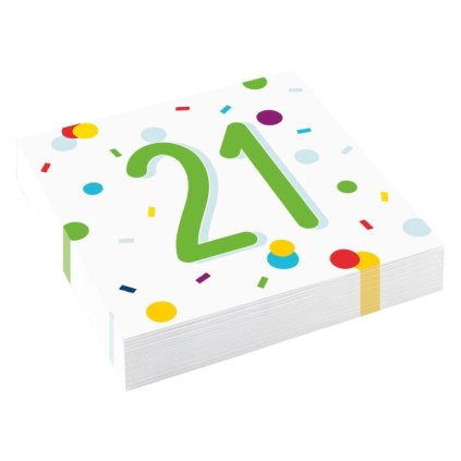 Papírové ubrousky Rainbow Confetti - Happy Birthday 21 - 20 ks  /BP