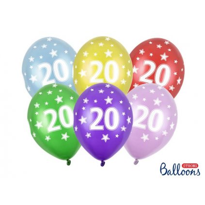 PartyDeco balónky barevné metalické 20. narozeniny (6 ks, náhodné barvy) /D_SB14M-020-000-6