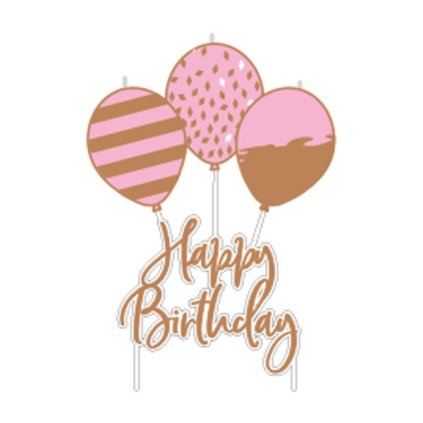Dortová svíčka Pink rosegold - Happy Birthday 12 cm  /BP
