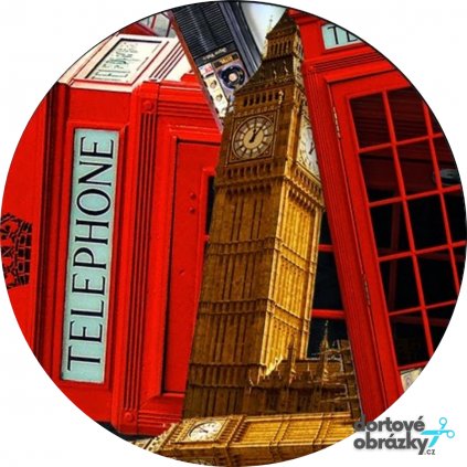 LONDÝN - TELEFONNÍ BUDKA (● velikost průměr 20 cm ☝, ● materiál FONDÁNOVÝ DECORLIST ✴️)