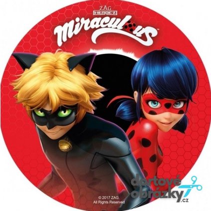 Jedlý papír  MIRACULOUS - KOUZELNÁ BERUŠKA A ČERNÝ KOCOUR (● velikost průměr 20 cm ☝, ● materiál FONDÁNOVÝ DECORLIST ✴️)