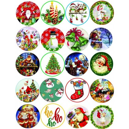 Jedlý papír  VÁNOČNÍ motiv na cupcakes a perníčky (● velikost 4,8cm (20 ks / A4) ☝, ● materiál FONDÁNOVÝ DECORLIST ✴️)