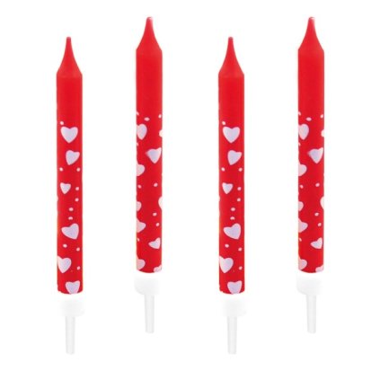 Dortové svíčky se srdíčky - červené 7,5 cm - 10 ks  /BP