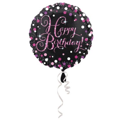 Foliový balonek Luxus Pink - Happy Birthday 43 cm  /BP