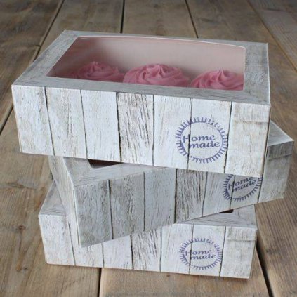 Papírová krabička průhledná na 6 cupcakes 24x16x8cm v sadě 3 krabičky - FunCakes  | Cukrářské potřeby