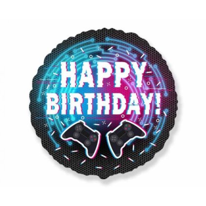 Foliový balonek Game - Happy Birthday 45 cm - Nebalený  /BP