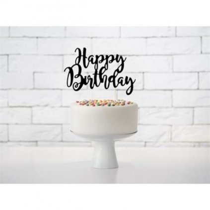 Dekorace na dort nápis Happy Birthday 22 cm - Černý  /BP