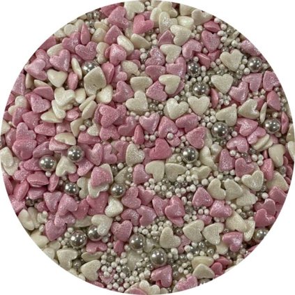 299282 4cake cukrove zdobeni bile stribrne a ruzove touch of love 80 g cukrarska