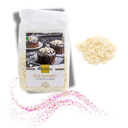 Bílé, čokoládové šupiny 250g na zdobení