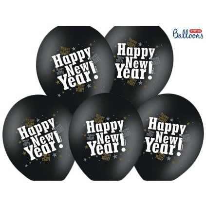 109343 partydeco balonky cerne metalicke happy new year 6 ks