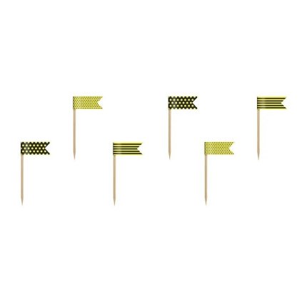 313247 partydeco zapichovaci dekorace na muffiny mini vlajecky zluto cerne 6 ks