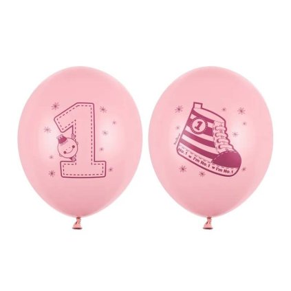 313328 partydeco balonky ruzove 1 narozeniny 6 ks