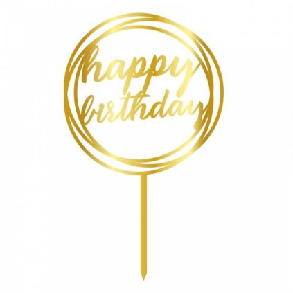 287086 1 cesil zapichovaci plastova dekorace zlata happy birthday v kruhu