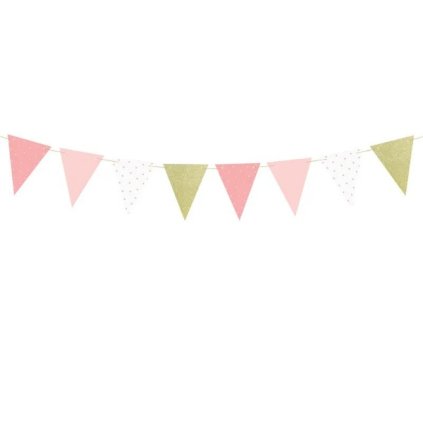 125102 partydeco girlanda s ruzovymi bilymi a zlatymi praporky