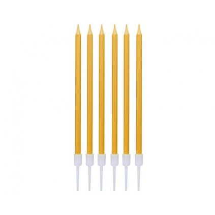 297797 1 dortove svicky s drzatky zlate metalicke 13 5 cm 6 ks